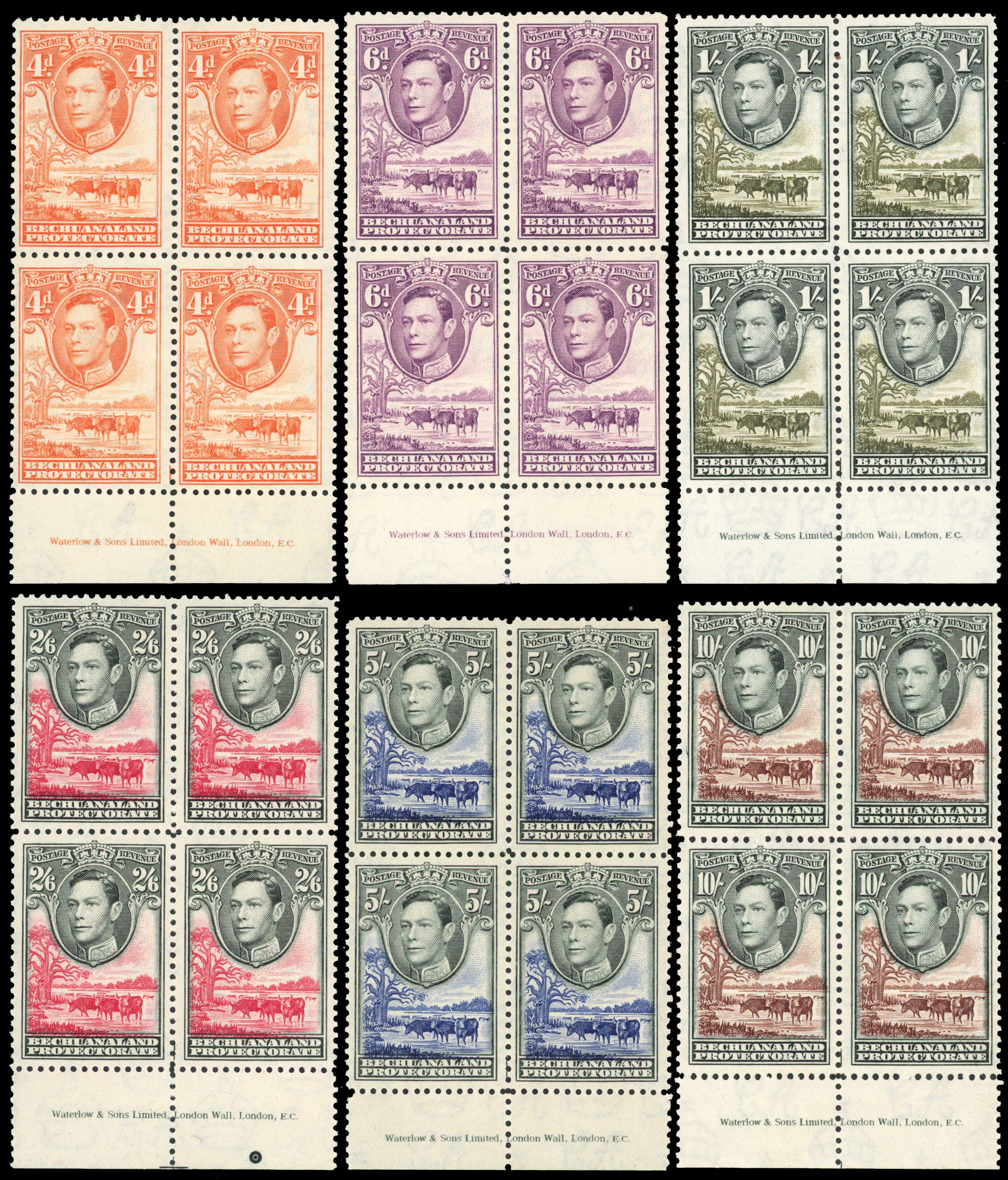 Bechuanaland SG 118-128 imprint blocks mint