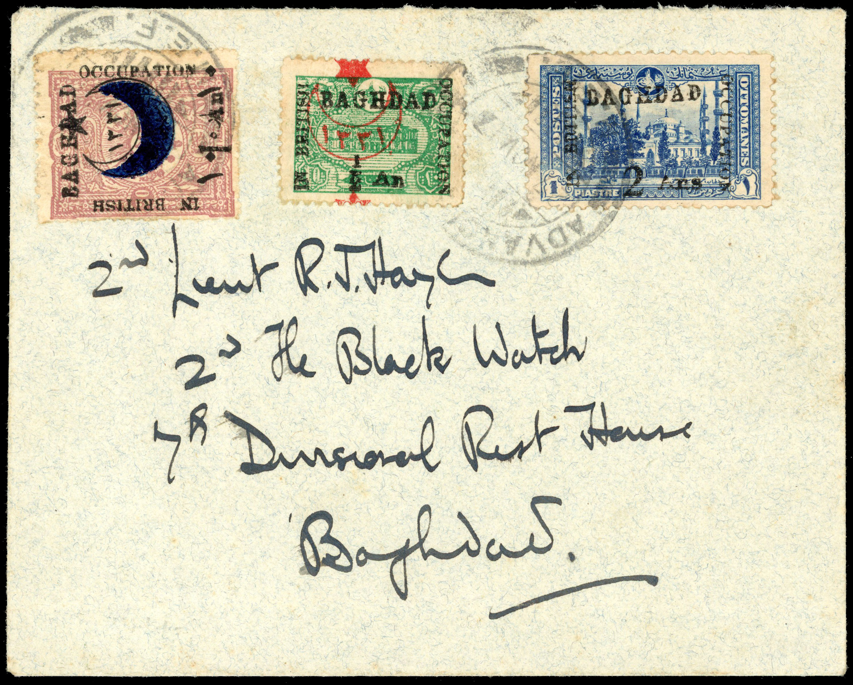 Iraq British Occupation of Baghdad SG 6, 13, 23 on local cover from RJ Haye correspondence.