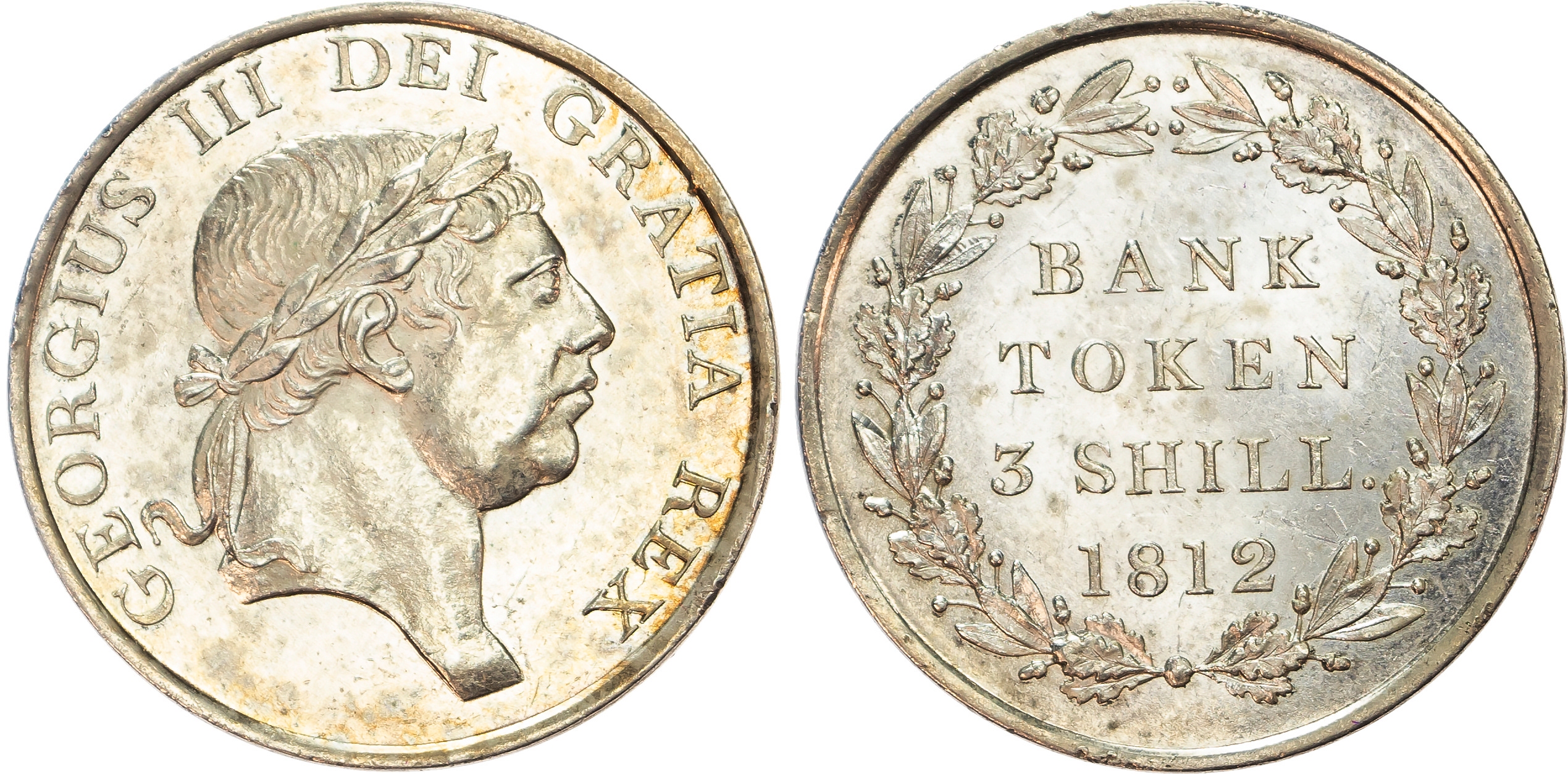 George III (1760-1820), Bank Token Three Shillings, 1812, laureate