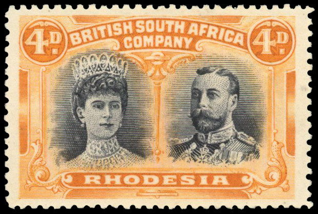 † 4d blue-black and 'aniline' orange SG 140 variant (i), position 2 gash in ear mint