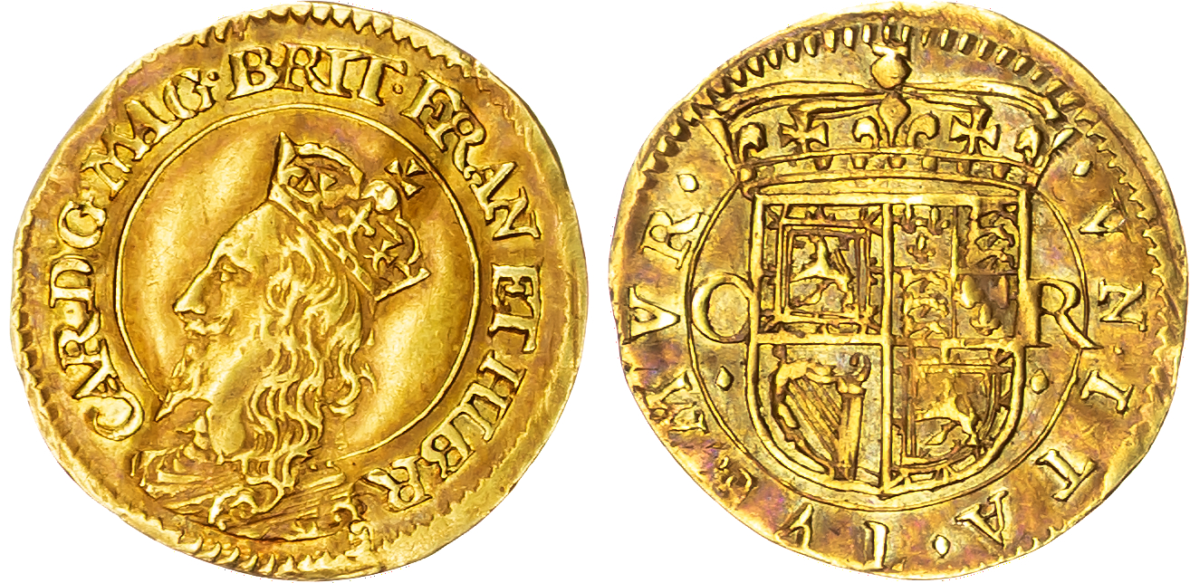 Scotland, Charles I (1625-1649), Third Coinage (1637-1642), Briot’s Issue, AV Britain Halfcrown.