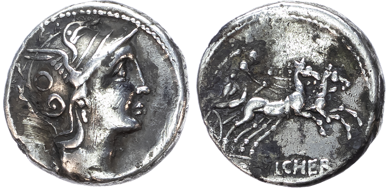 C Claudius Pucher (110-109 BC), AR Denarius, Rome. 4.02g. 