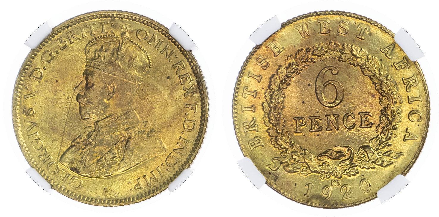 British West Africa. George V BR Sixpence. 1920 KN. 