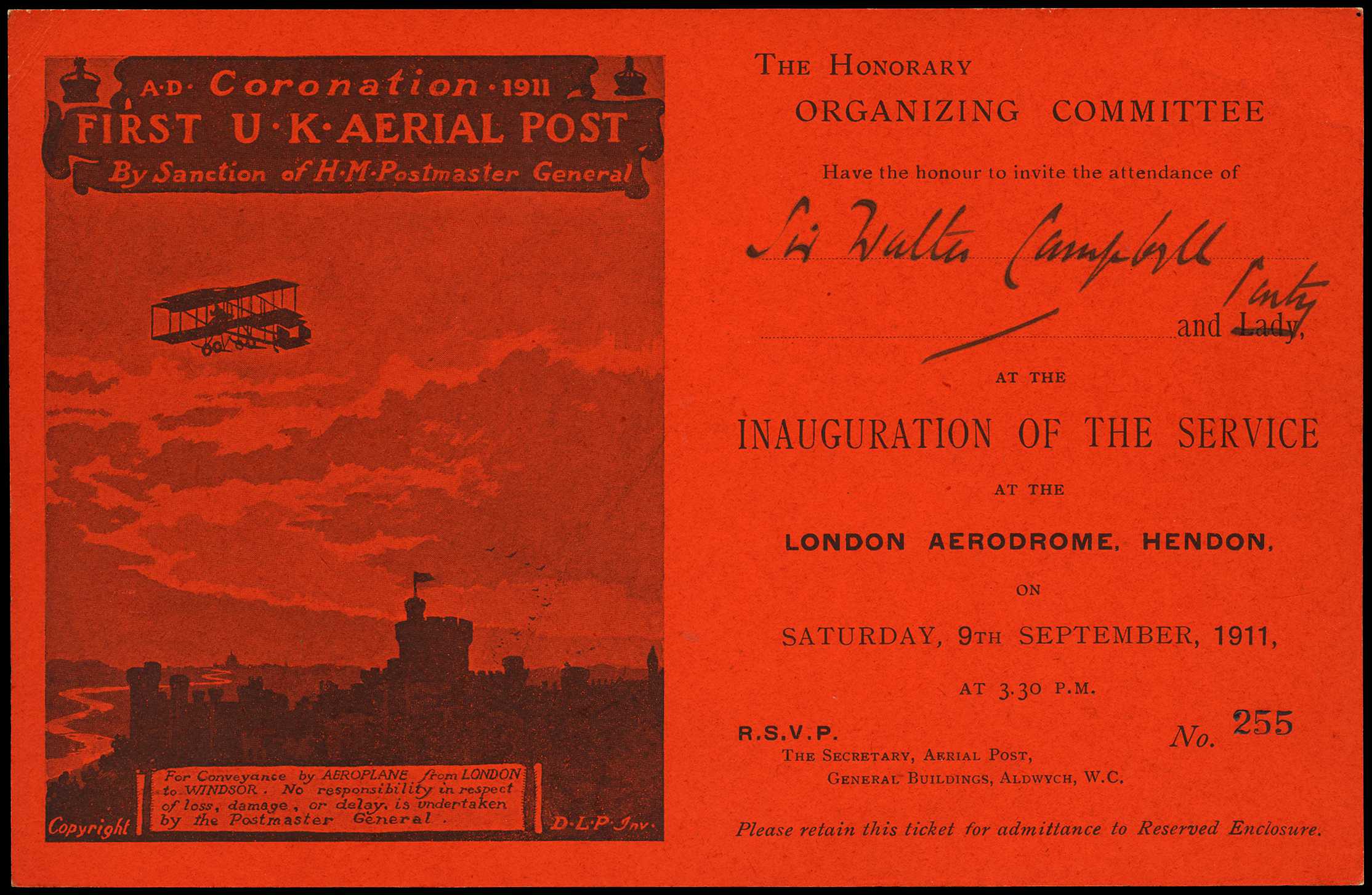 1911 FIRST U.K. AERIAL POST: Official...