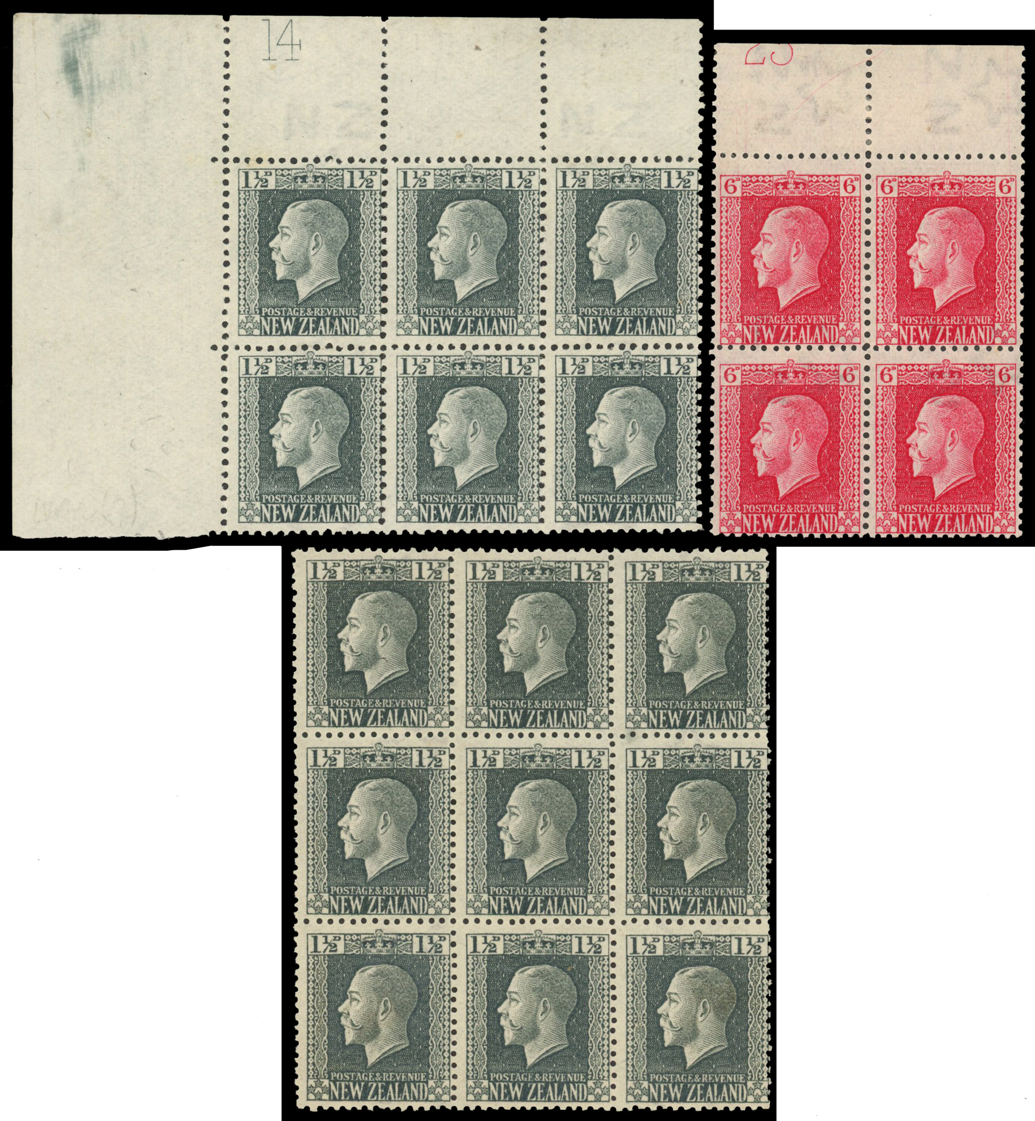 New Zealand SG 431/34a 1916 1½d to 6d group mint