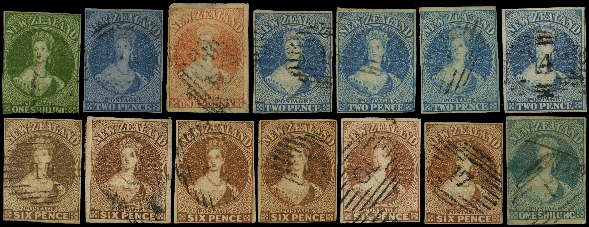 1855-9 used group (14) with SG 3 (cut into...