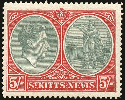 1938-50 5s bluish green and scarlet, ordinary paper...
