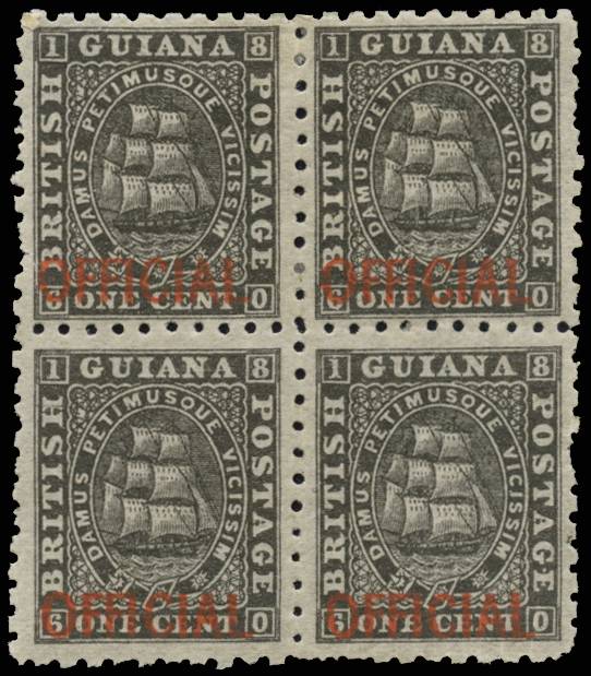 BR GUIANA SG O1 1875 1c black P10 B4 lpog