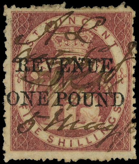 St Vincent 1882-85 ‘ONE POUND’ on 5s rose-red fine used