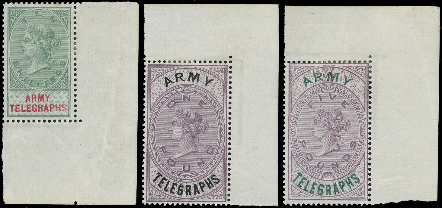 Army Telegraphs 1899-1900 1d, 2d, 1s to £5 corner examples