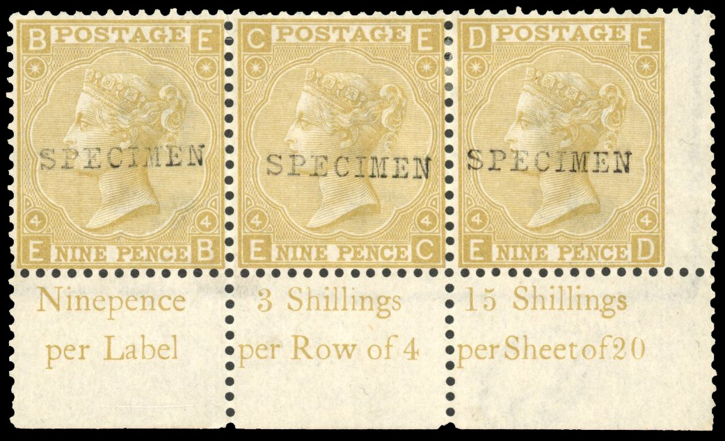 GB SG 110s 9d 'SPECIMEN' strip of three 