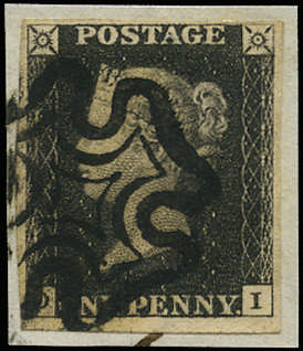 SG2 1840 1d Black Pl.8. VFU Black MC (OI)