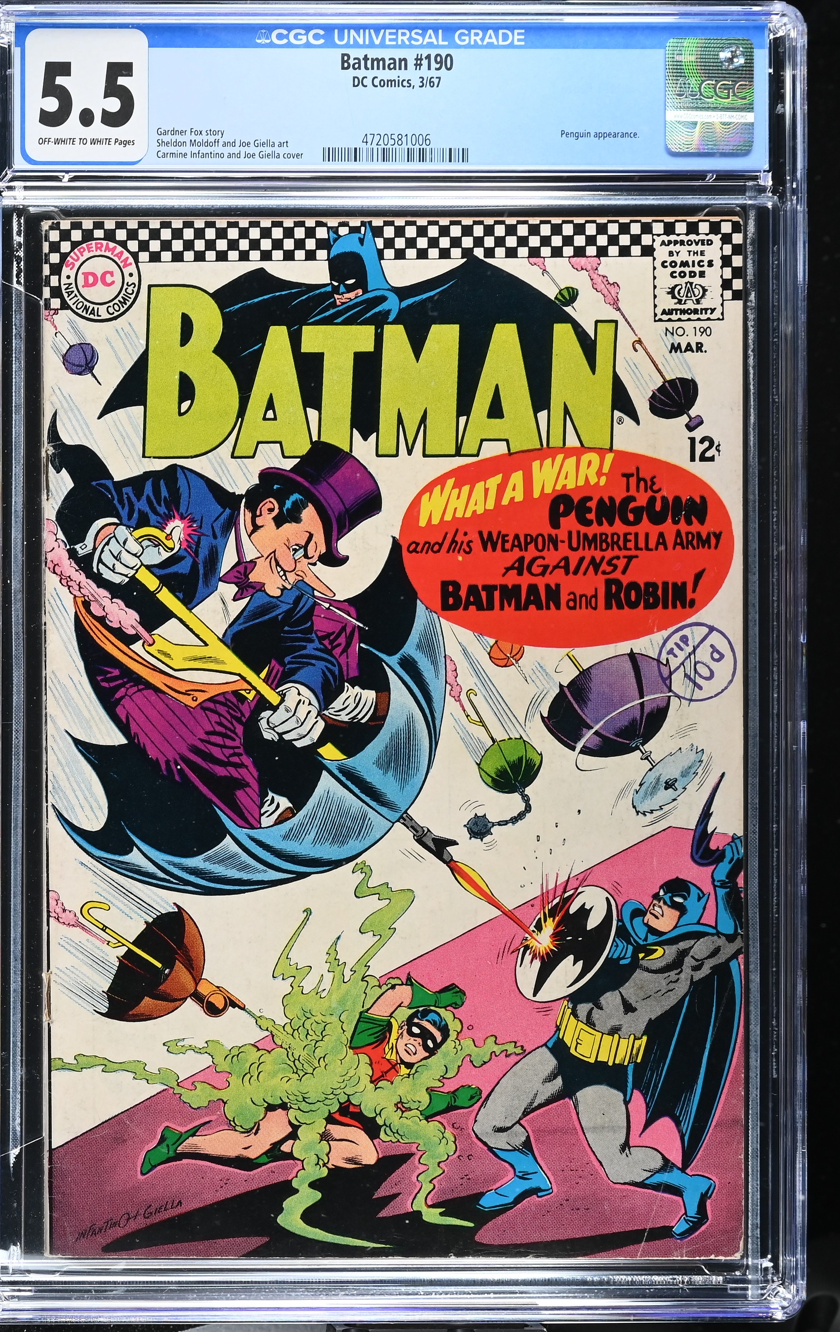 Batman #190 CGC 5.5 "The Penguin Takes a Flyer Into the Future!" (DC Comics, 1967) Off-White to White Pages