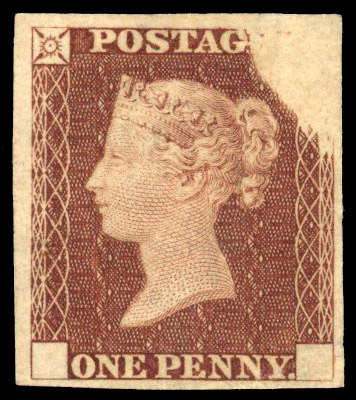 1840 1d Rainbow trial (State 2). Deep red brown