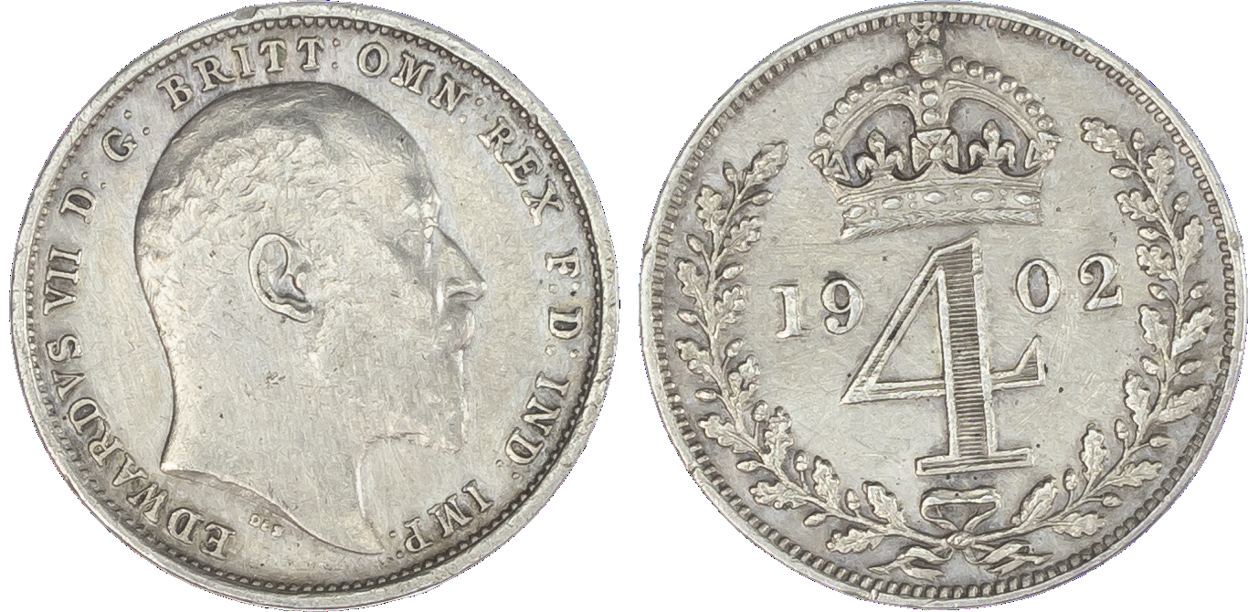 Edward VII (1901-10), Maundy Set, 1902, bare head right, DES raised below truncation for engraver G. W. De Saulles, legend