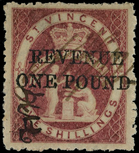 St Vincent 1882-85 ‘ONE POUND’ on 5s rose-red 