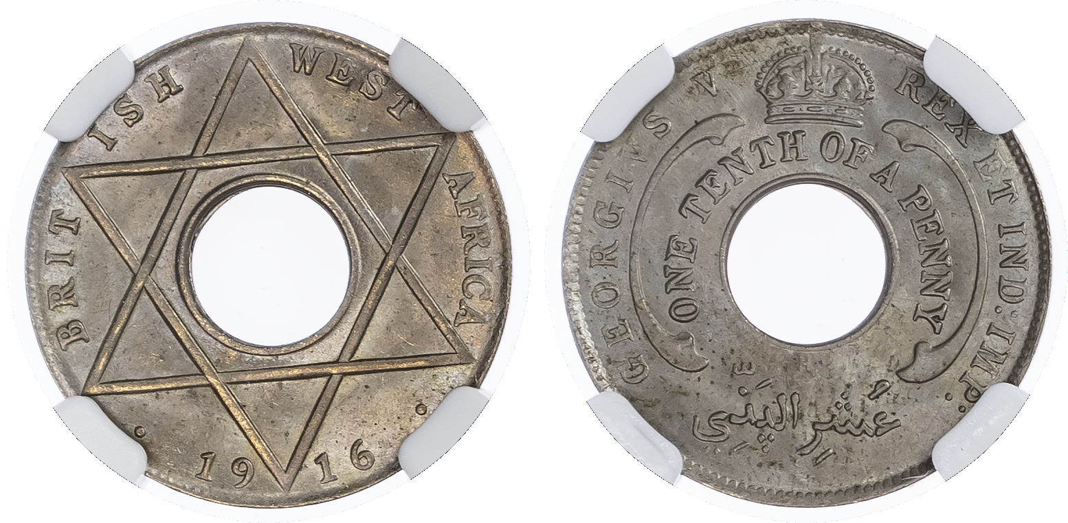 British West Africa. George V Cu-Ni 1/10 Penny. 1916H.