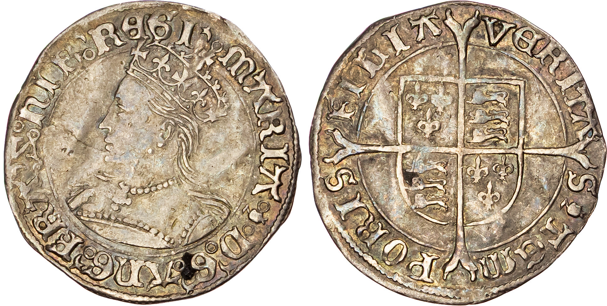 Mary (1553-1558), AR Groat, Sole Reign, Tower (London) mint, mm. pomegranate (1553-4). 