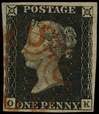 1840 1d black Plate 1b (OK) four close to...