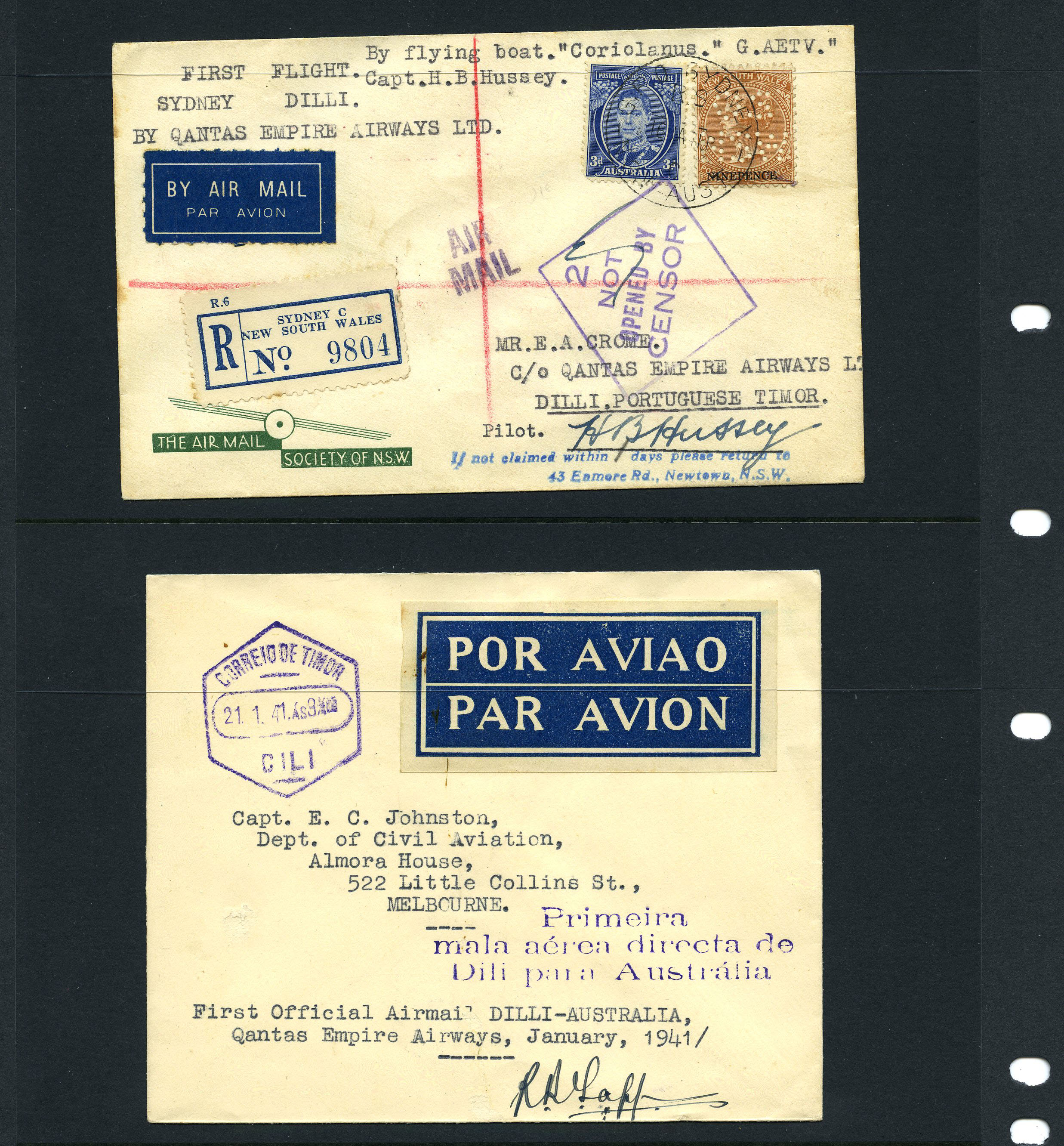 AUSTRALIAN FLIGHT COVERS: 1941 Timor...