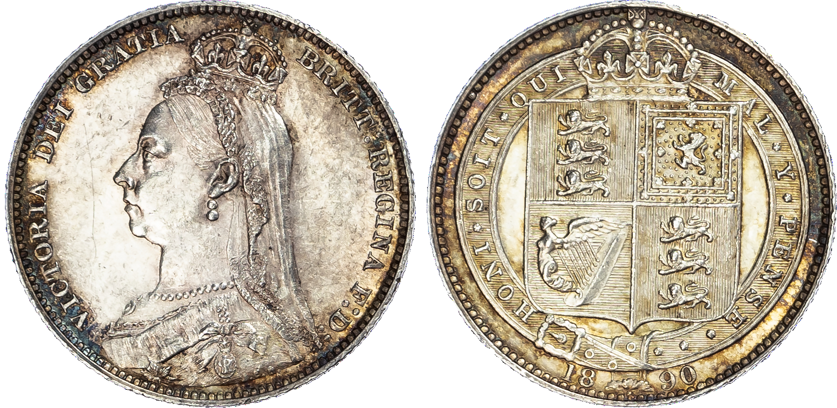 George III silver shilling 1817 (S 3790), Victoria silver crown 1889 (s 3921)….