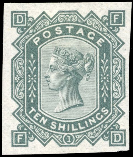 GB SG 128 1878 10s greenish grey imprimatur