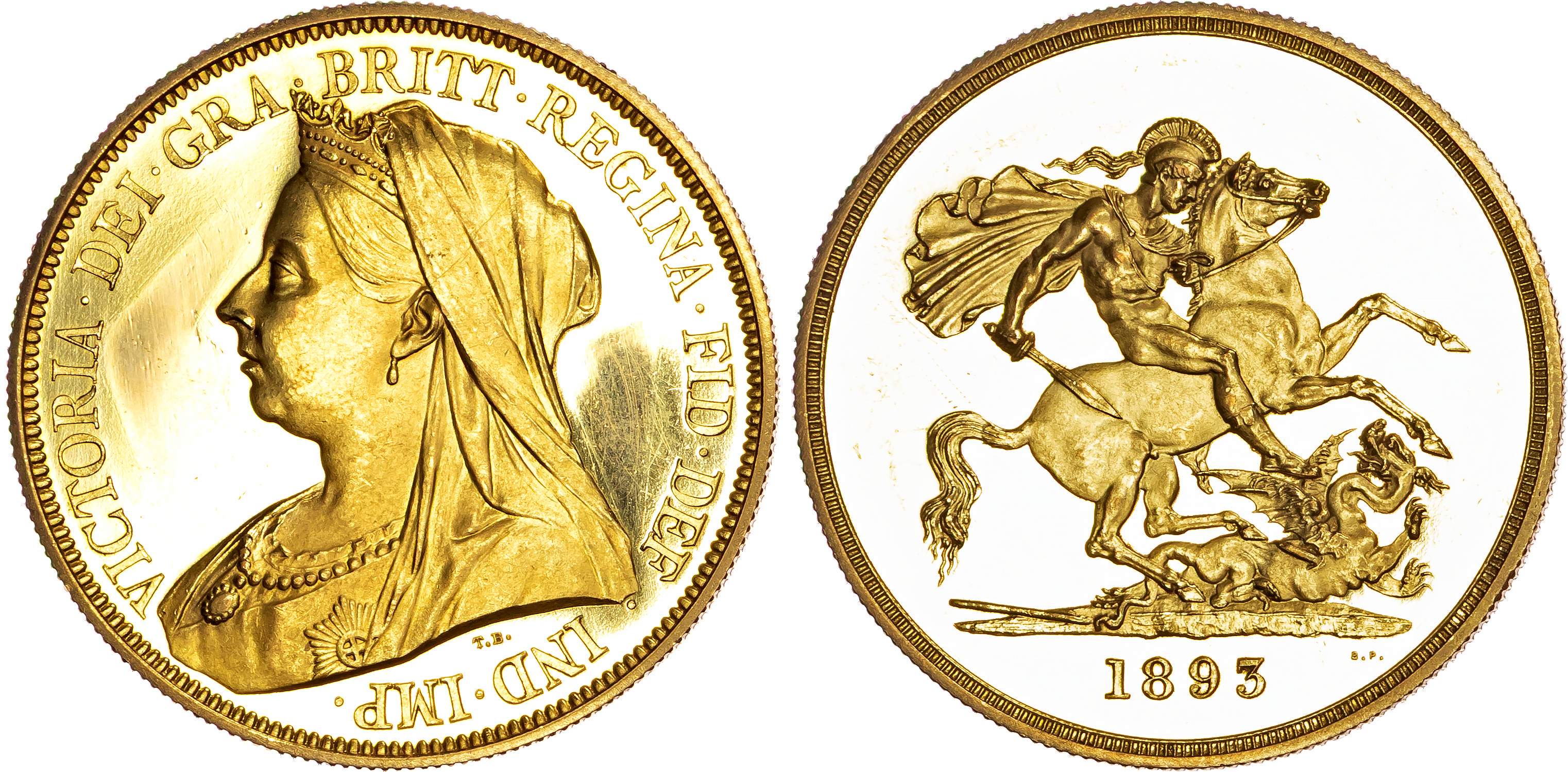 Victoria (1837-1901), AV Proof Five Pounds, 1893.