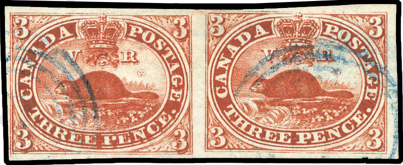 Canada 1852 SG18b Used 3d red Beaver with R5/7 Major Re-Entry