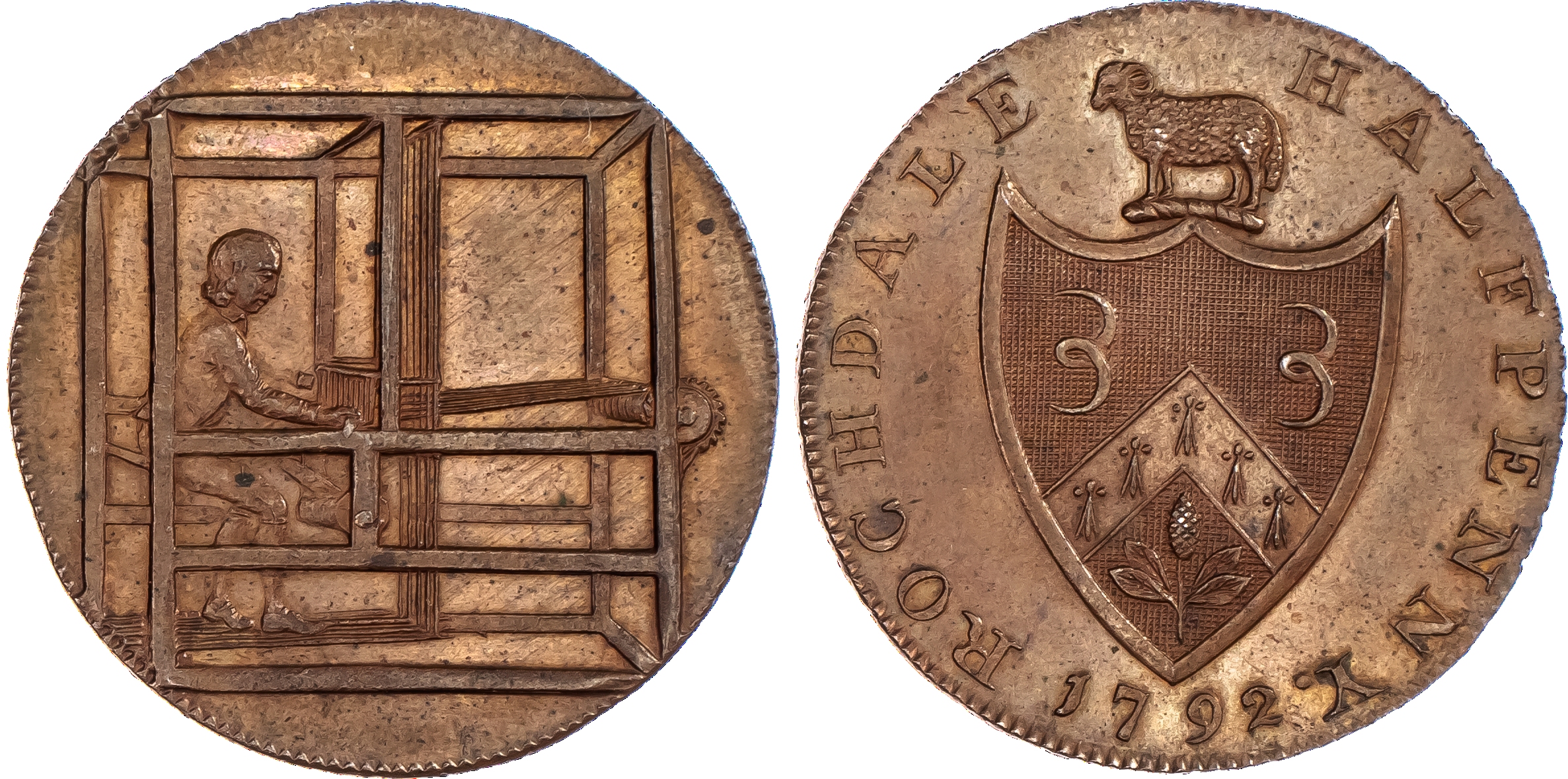 Rochdale, John Kershaw Halfpenny 1792, Weaver...