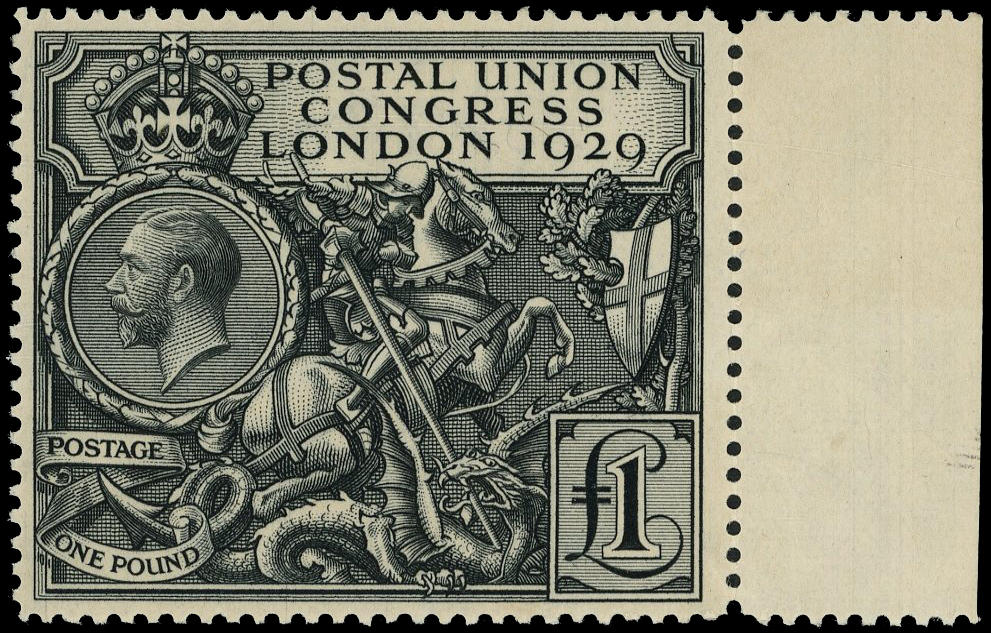 GB: 1929 PUC £1 black, right hand marginal example, unmounted o.g. SG 438