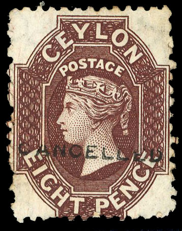 Ceylon SG 56 optd CANCELLED