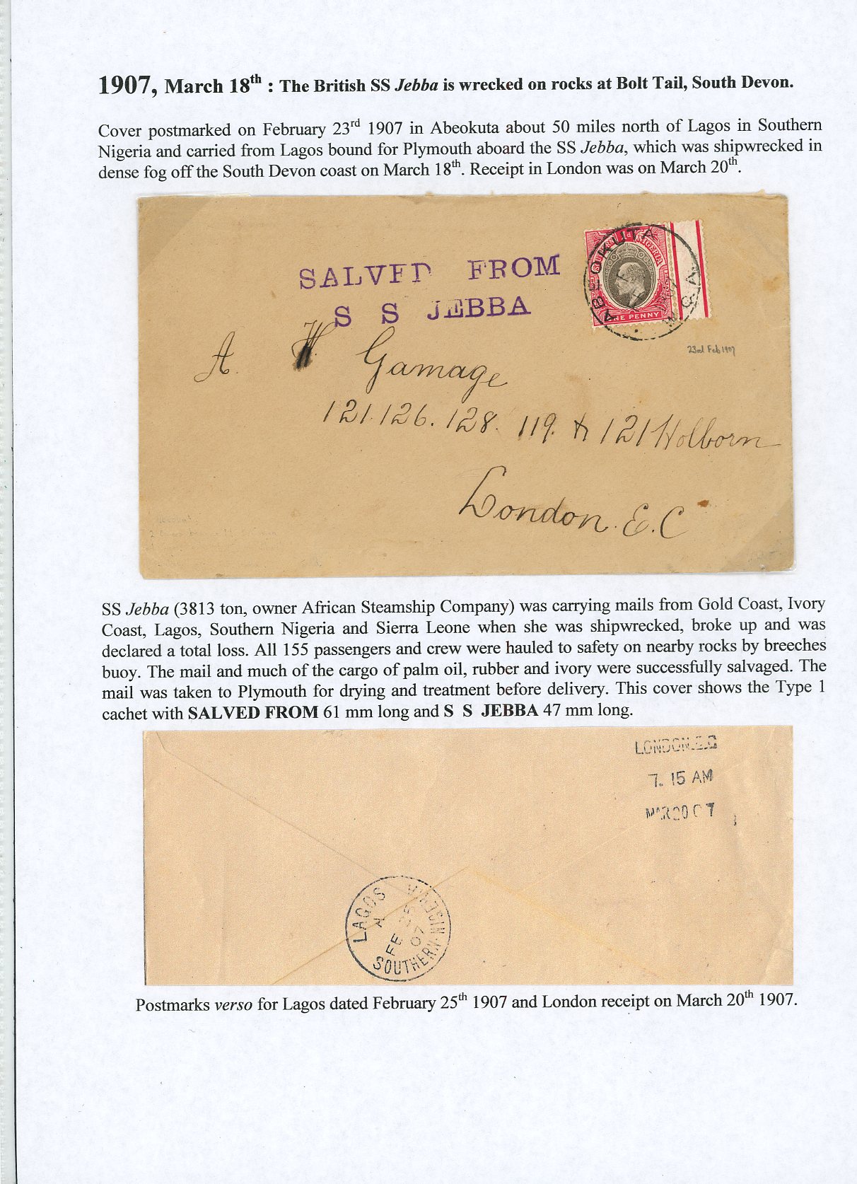 Sierra Leone: 1907 trio of envelopes carried...