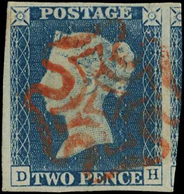 1840 2d pale blue Plate 1 (DH), four good to...