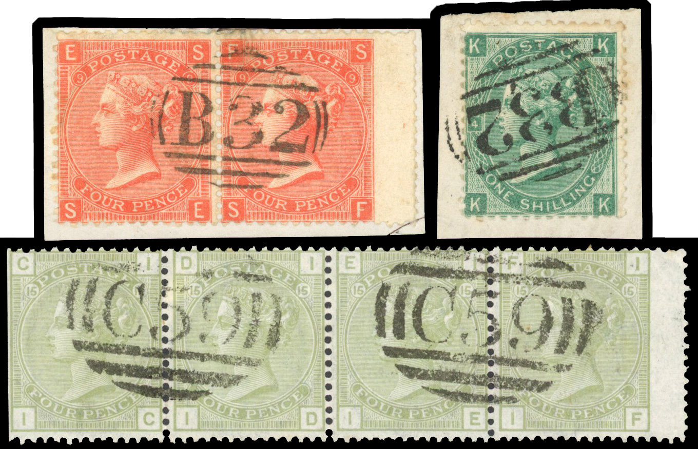 1867-77 GB Used Abroad. Attractive trio of QV surface printed issues 
