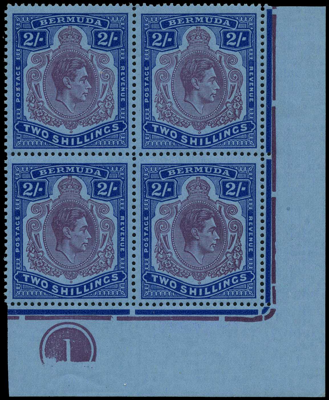 1952 (June) 2/- reddish purple and blue on...