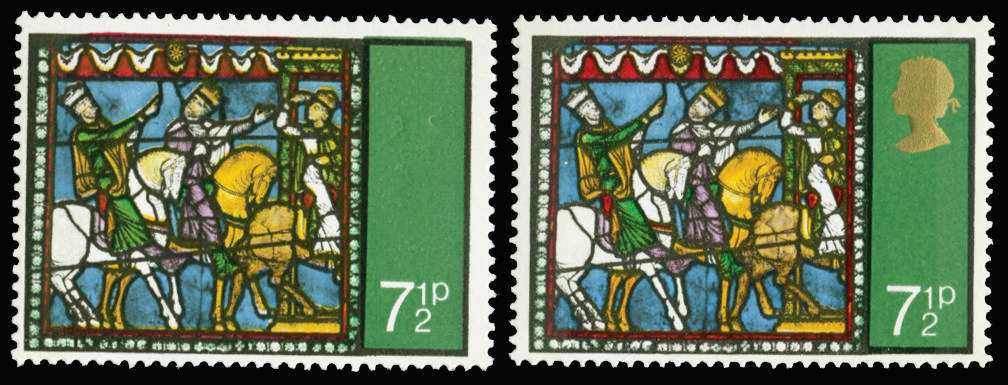 Great Britain 1971 7½p Christmas. Superb unmounted o.g. example with gold (Queen's head) omitted, offered with nor…