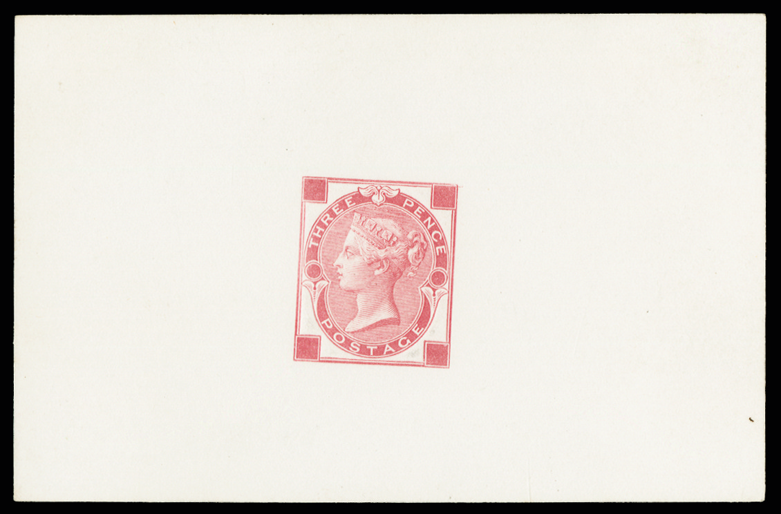 GB SG102var 1870 3d Die proof in rose on white card for DLR