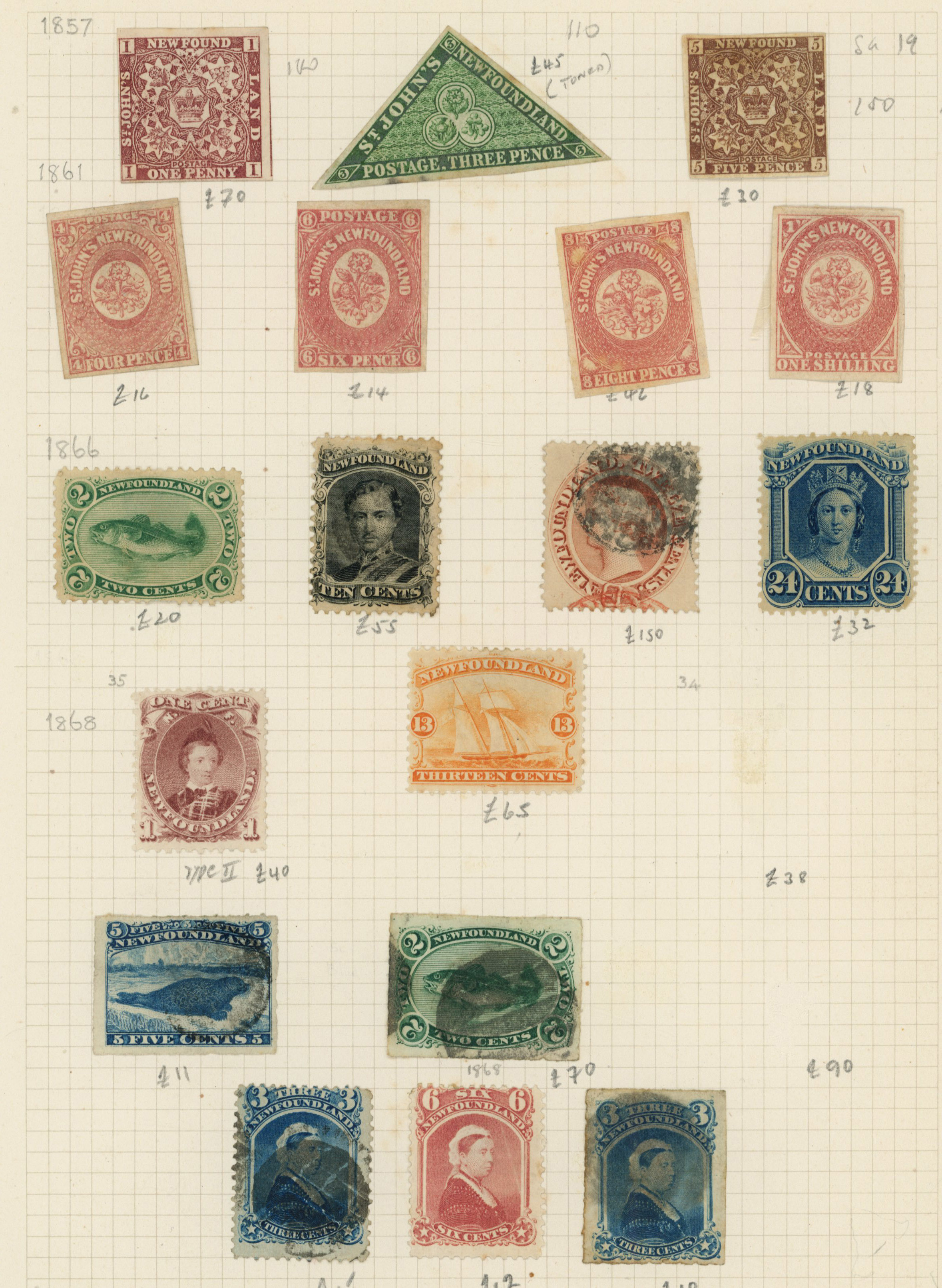 NEWFOUNDLAND 1857 to 1949 mint and used on leaves including 1857-64 values to 1s, 1897 to 5c, 1910, 1911 to 15c  mint,