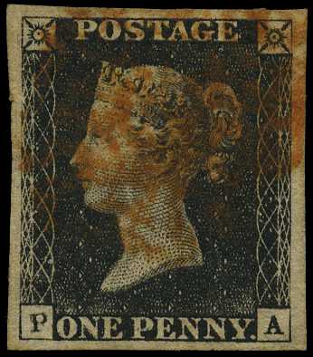 1840 1d black Plate 4 (PA), four good...