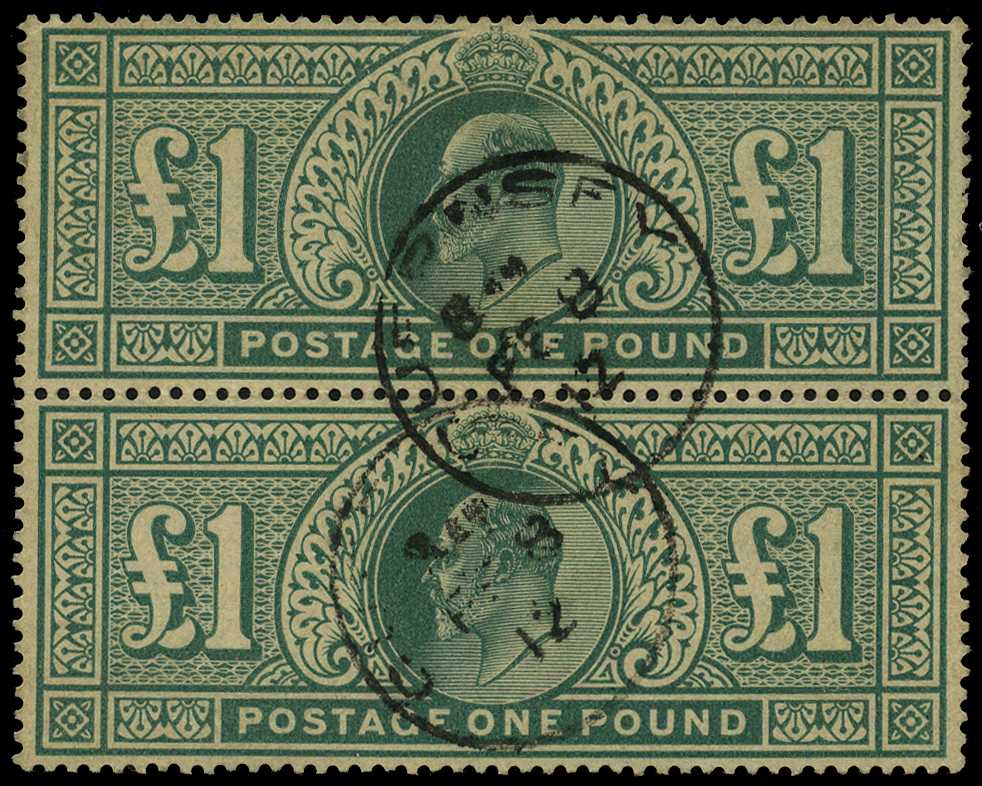 1902-10 £1 dull blue-green, used vertical...