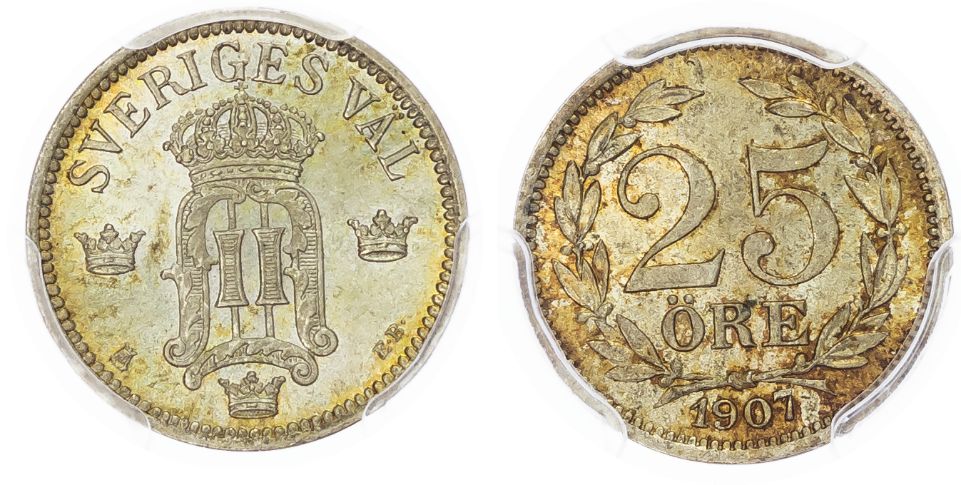 Sweden. Oscar II AR 25 Öre. 1907EB. 