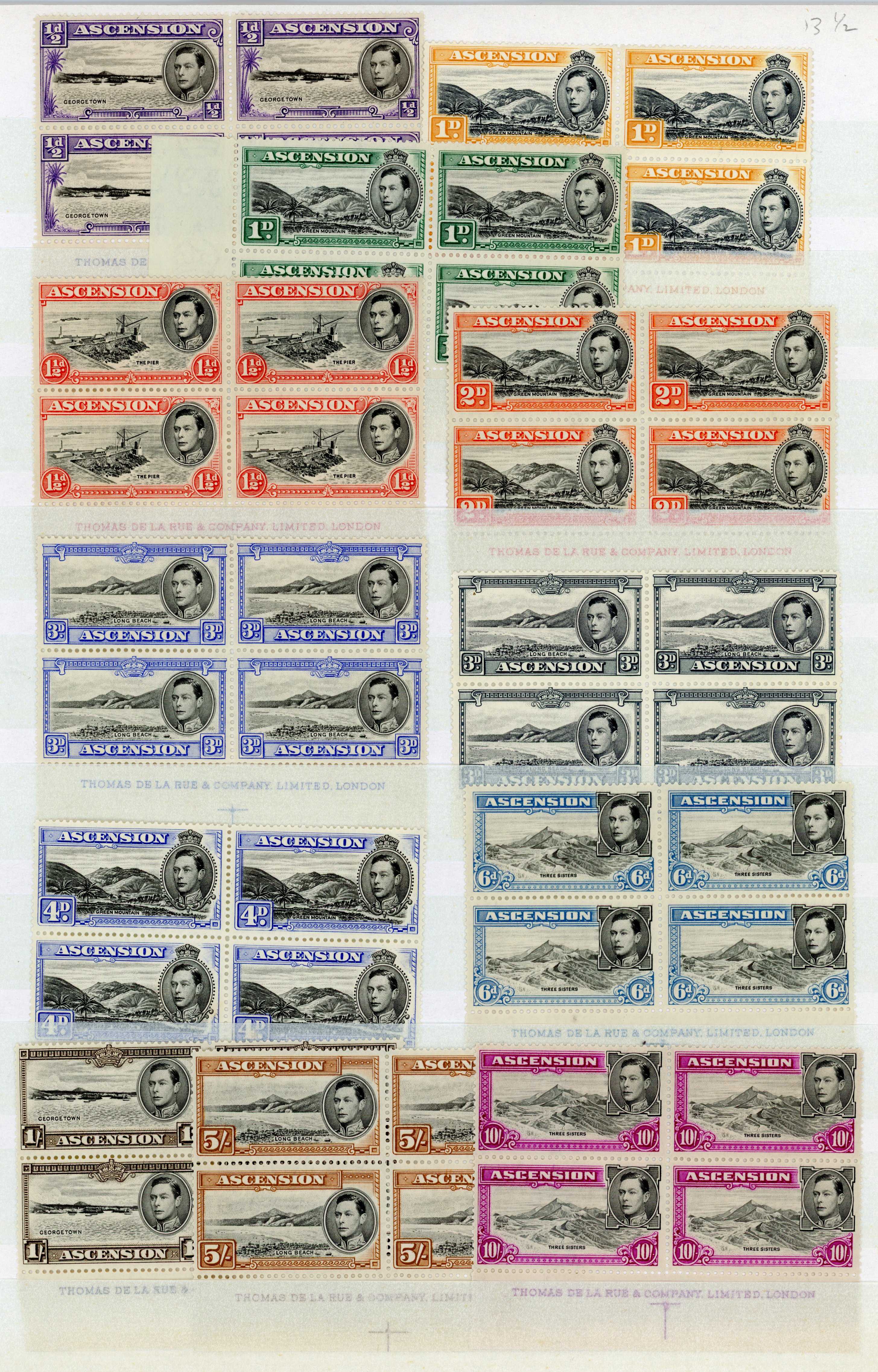 Ascension SG 38/47 perf 13½ imprint blocks mint