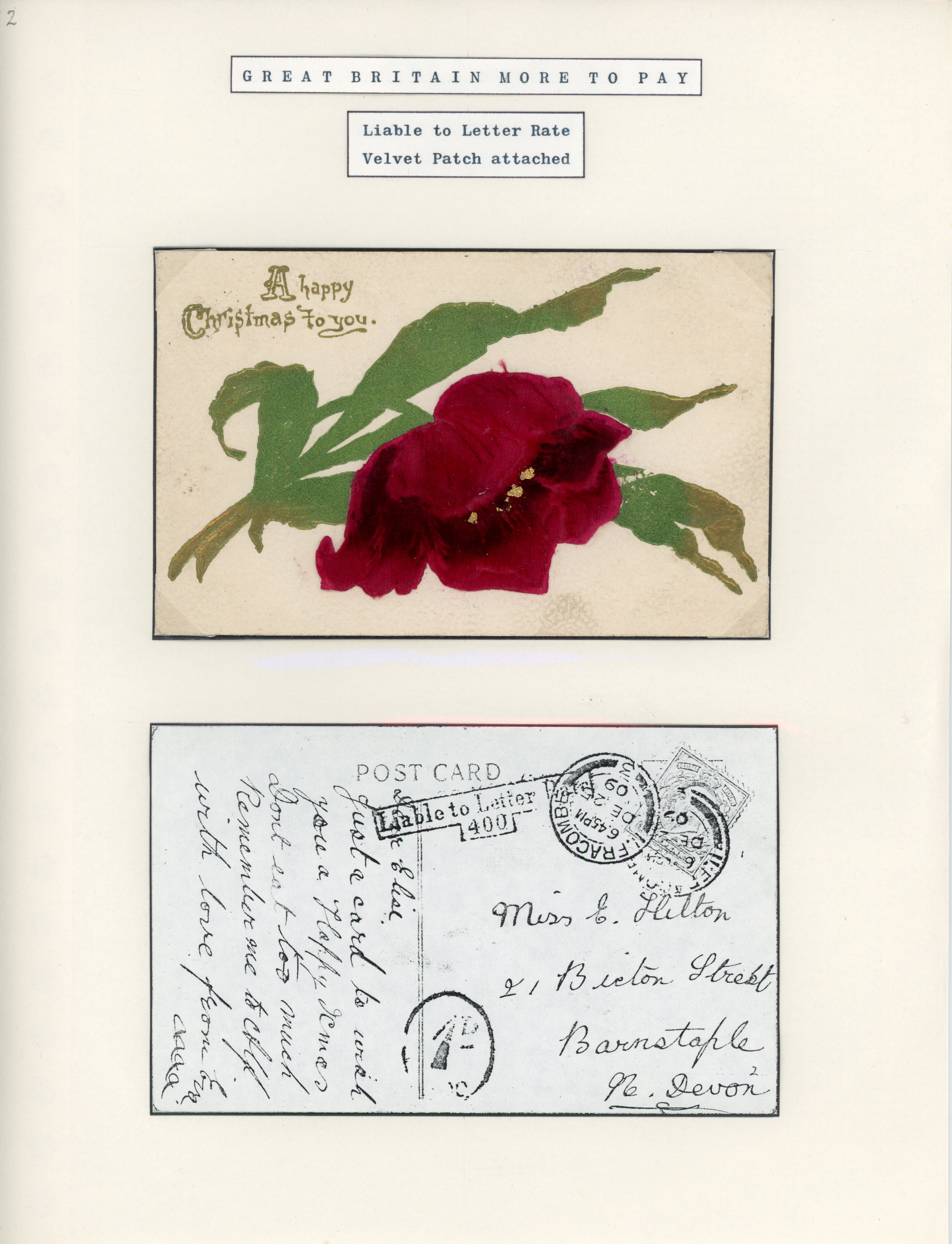 Great Britain 1909 novelty postcard with velvet attached