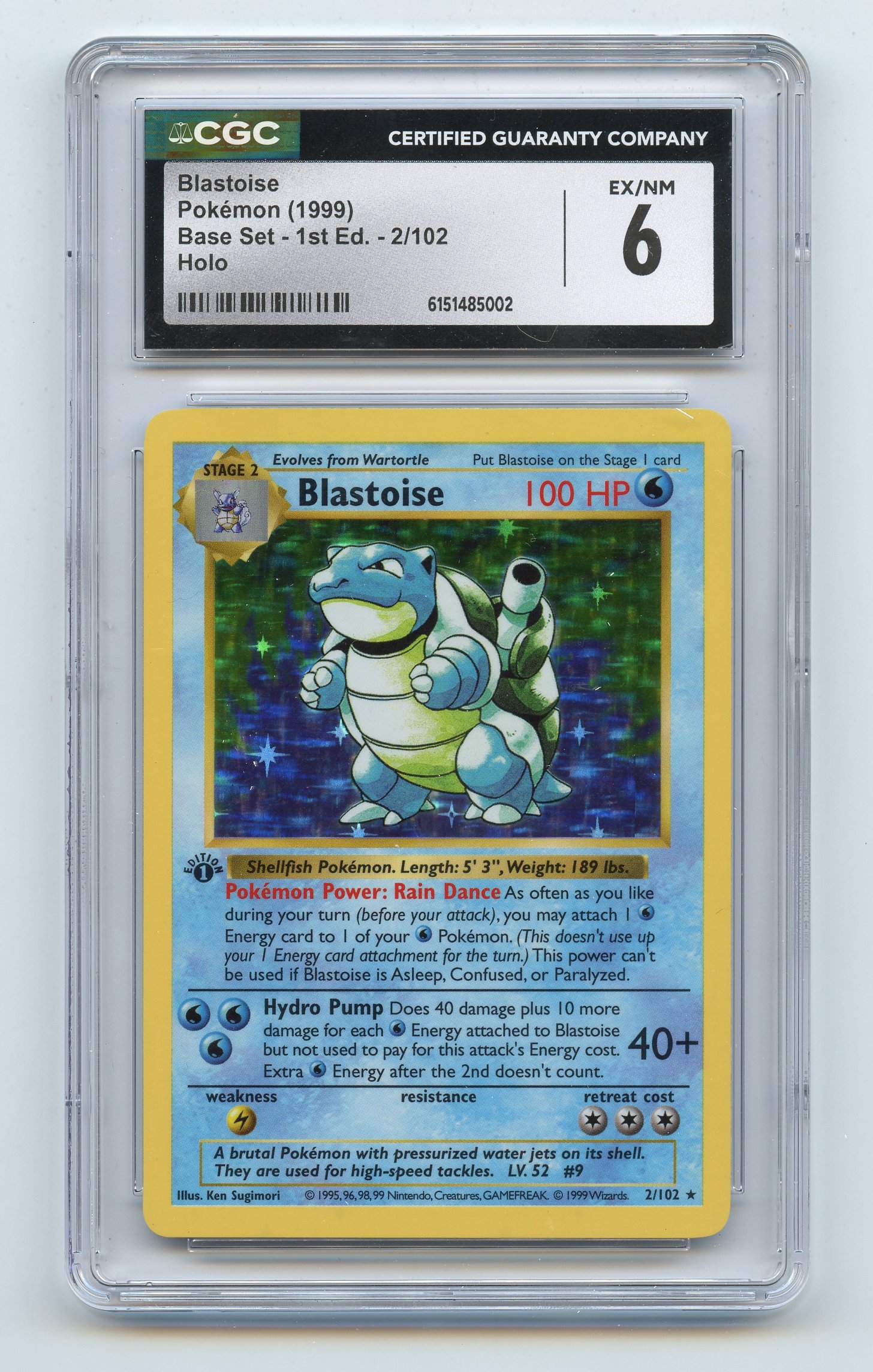 CGC 6 Blastoise #2 Shadowless 1st Edition Base Set