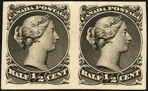 1868-90 'Large Queen' ½c imperforate plate proof in...