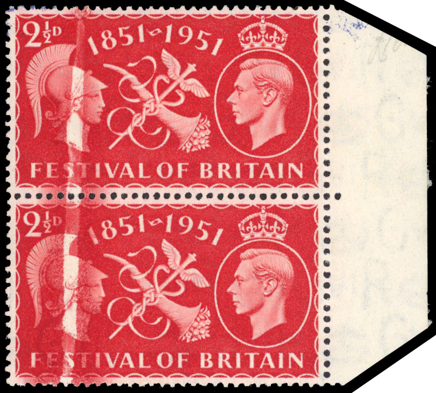 GB SG 513 1951 2½d Festival doctor blade flaw pair mint