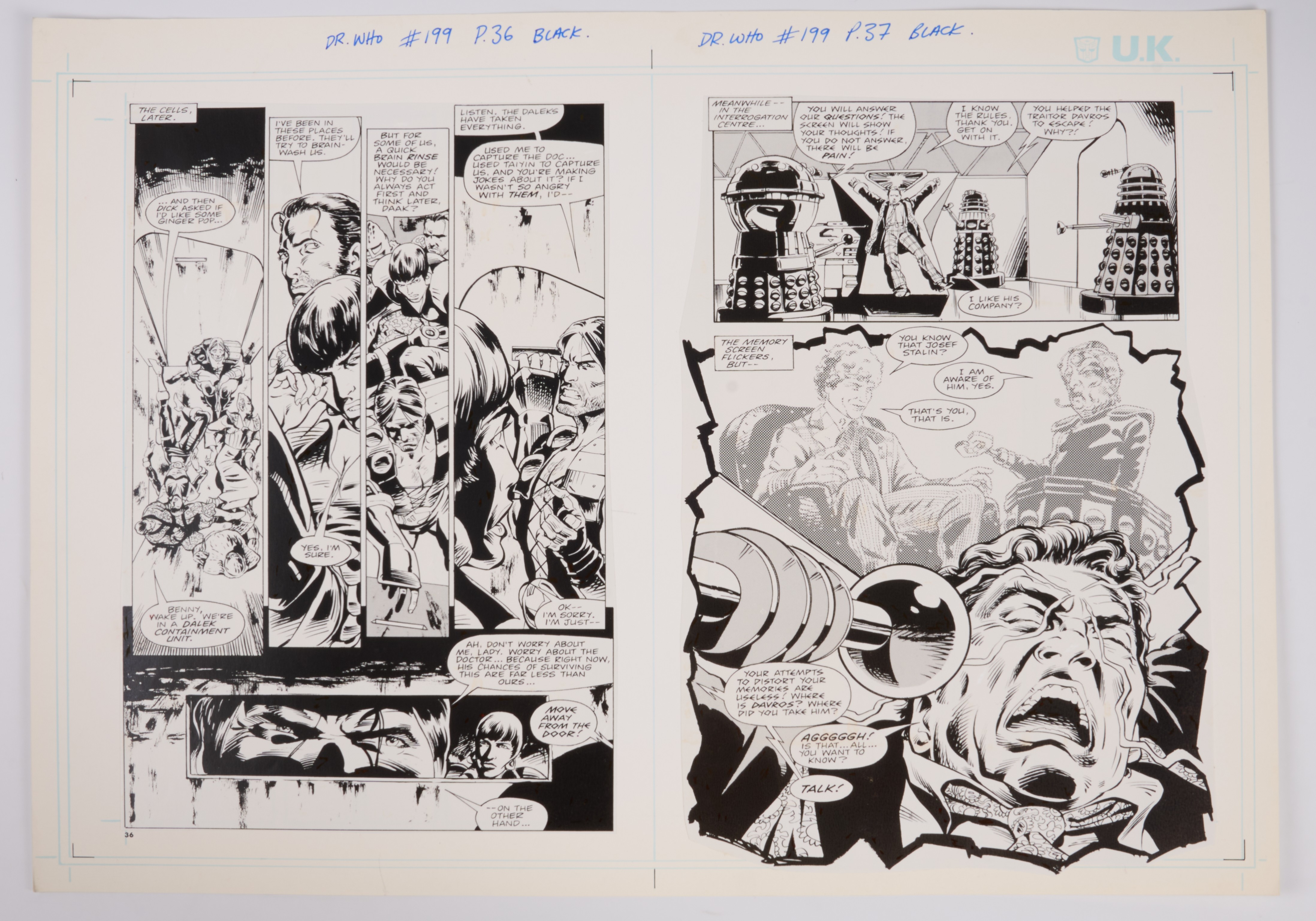 Lee Sullivan Doctor Who Monthly #197 'Emperor Of The Daleks' Printed Story Guide Pages (Marvel UK, 1990) Total 4