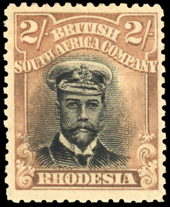 Rhodesia 1917-20 2s deep black and yellow-brown die IIIA perf 14