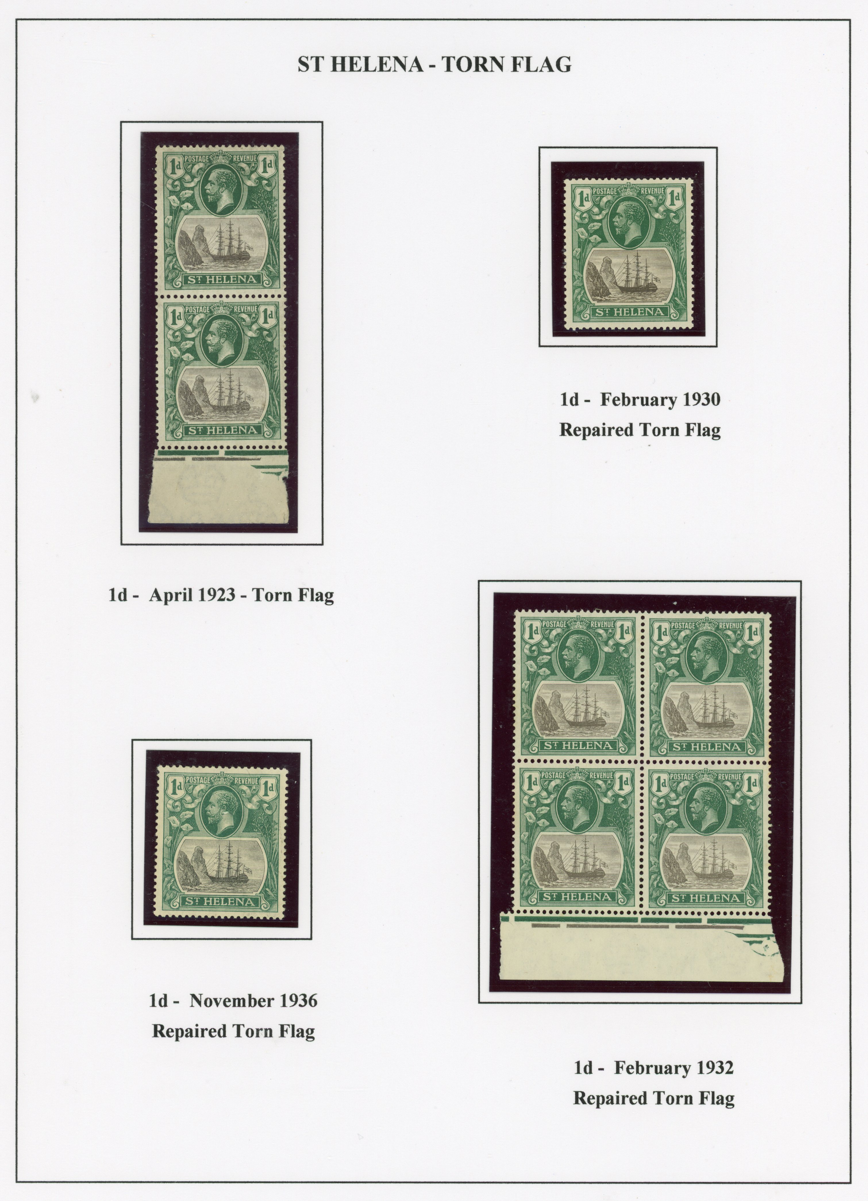 St Helena SG 98b torn flag and repair group mint