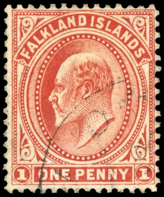 Falkland Islands SG 44dx 1908 1d watermark reversed used